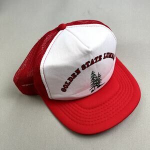 Vintage Golden State Lumber Hat Cap Snapback Trucker Red Tree Nature Worker 80s